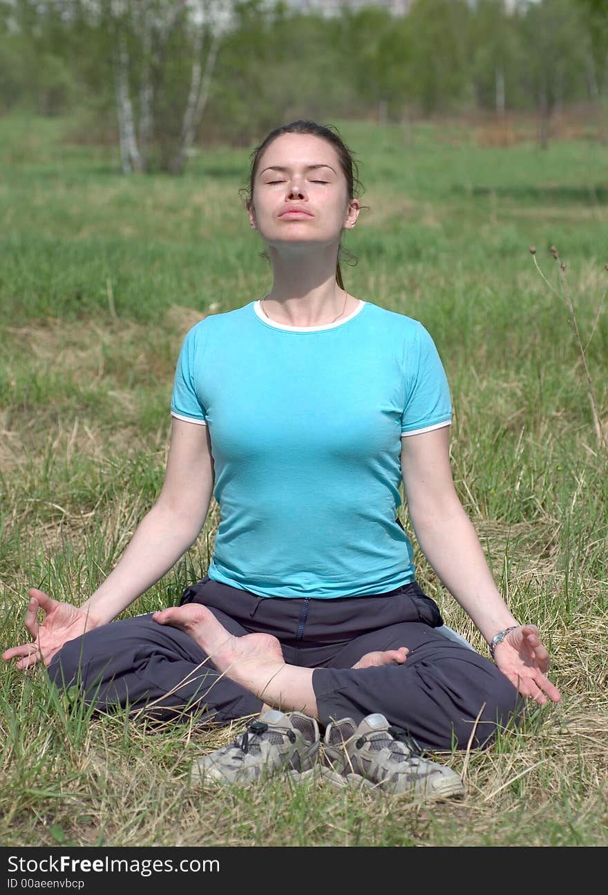 Woman relaxing in yogah pose