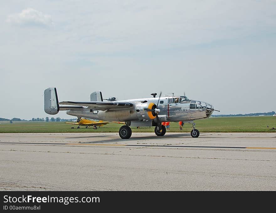 Legendary American bomber from the war in silver color. Legendary American bomber from the war in silver color