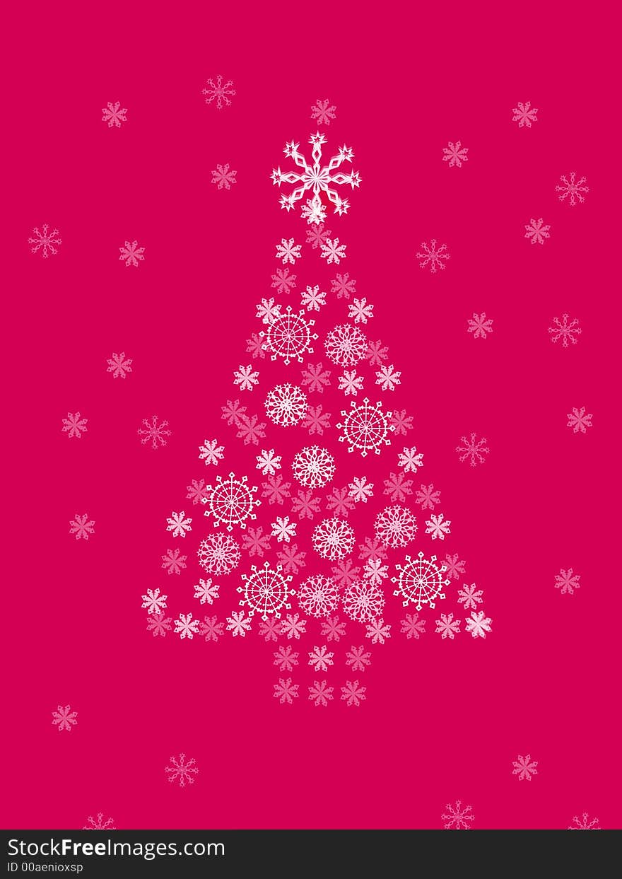 Computer generated illustration of christmas tree on crimson background