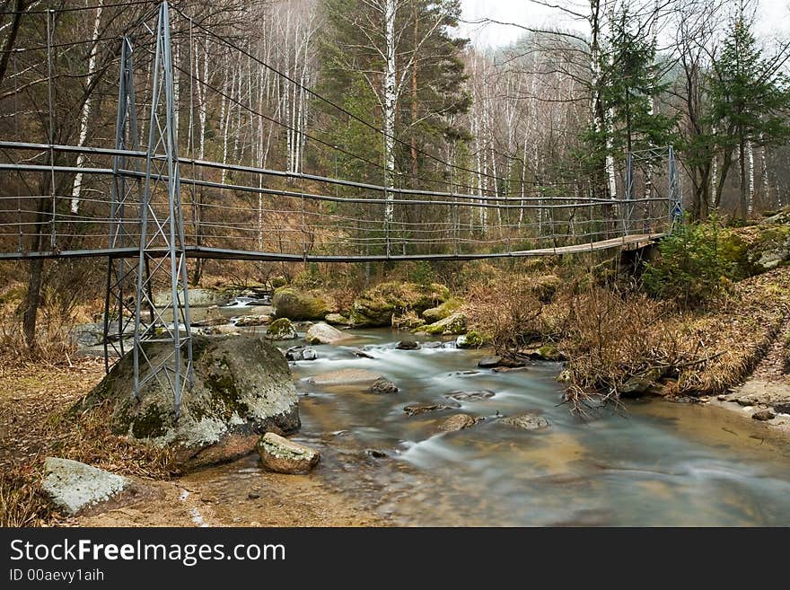 Cable Suspension Bridge Over Belokurikha River.