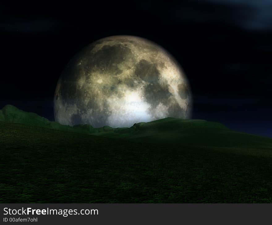 The moon in the nighttime sky in an landscape. The moon in the nighttime sky in an landscape.