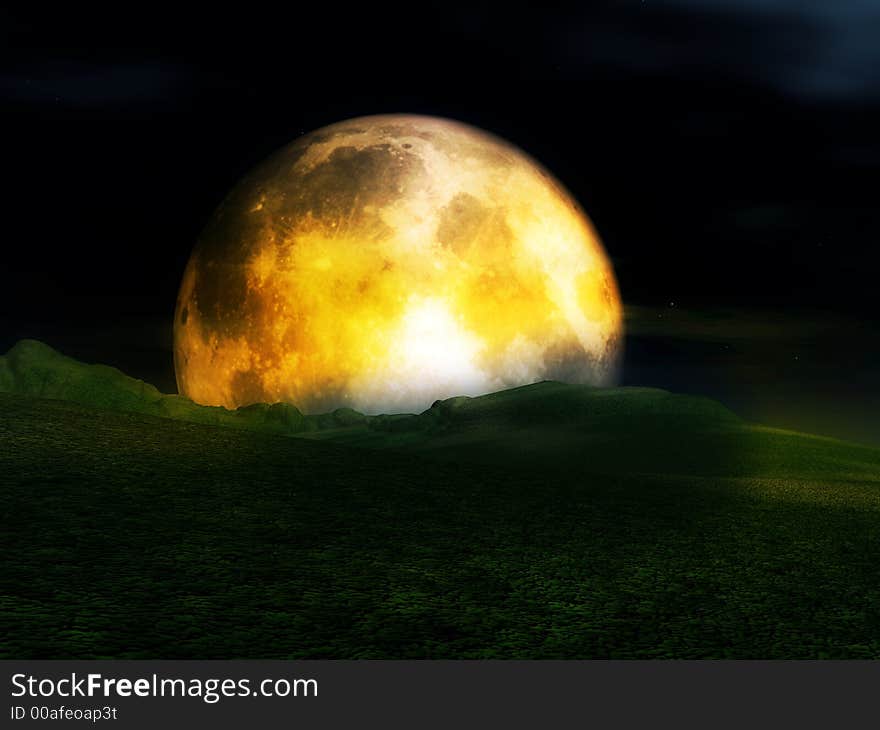 The moon in the nighttime sky in an landscape. The moon in the nighttime sky in an landscape.