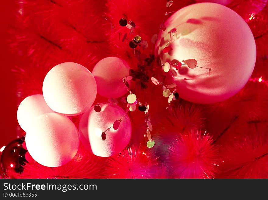 Christmas tree decorations in a shop window