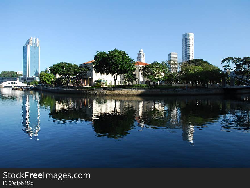 water reflection of modern building and trees