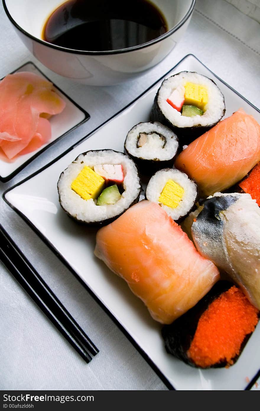 Assorted sushi on plate