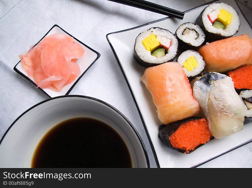 Assorted sushi on plate