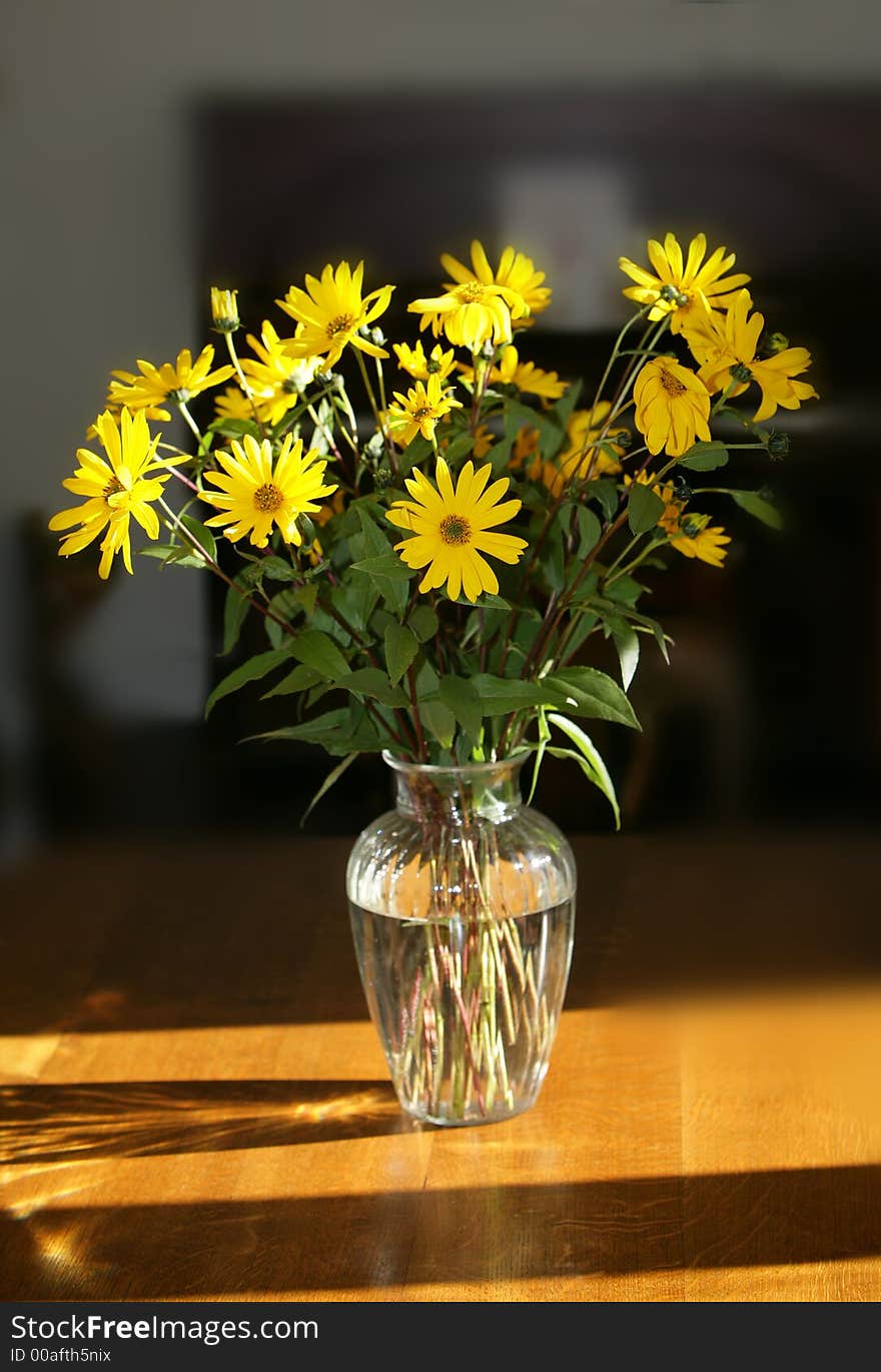 Photo of a bouquet of flowers in late afternoon sun. Photo of a bouquet of flowers in late afternoon sun