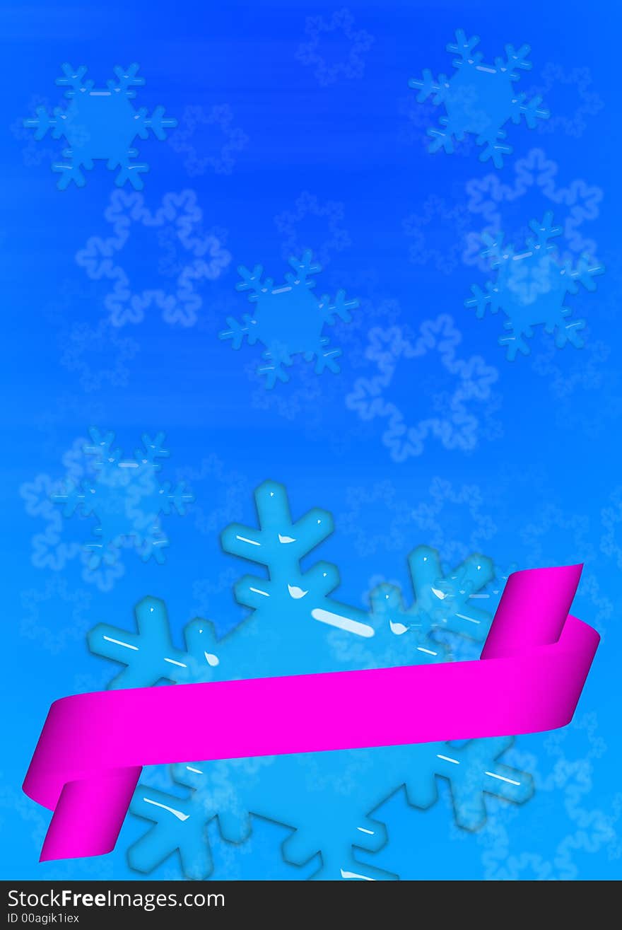 Christmas background with elements of glass snowflakes and tapes for an inscription