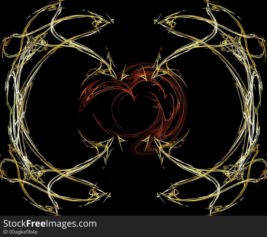 Abstractly spiral image of heart with effect of a luminescence of gold lines. Abstractly spiral image of heart with effect of a luminescence of gold lines