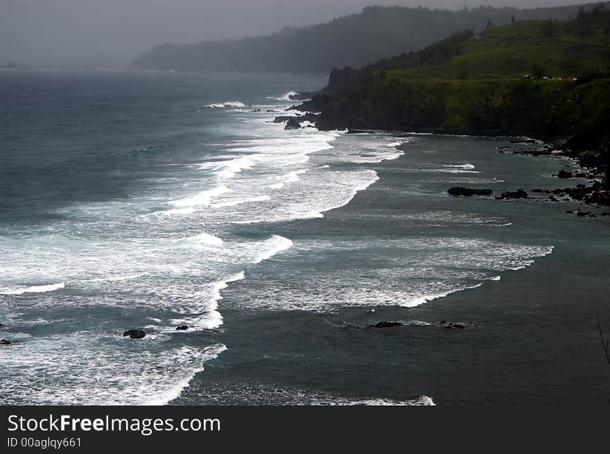 A beach on a stormy evening after heavy rain