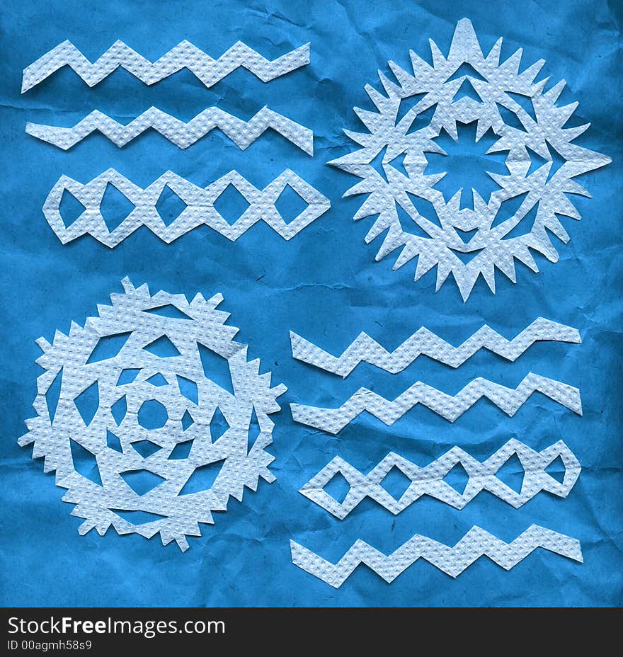 Contemporary Christmas Card (Handmade Paper Snowflakes On Blue Grunge Backgrond). Contemporary Christmas Card (Handmade Paper Snowflakes On Blue Grunge Backgrond)