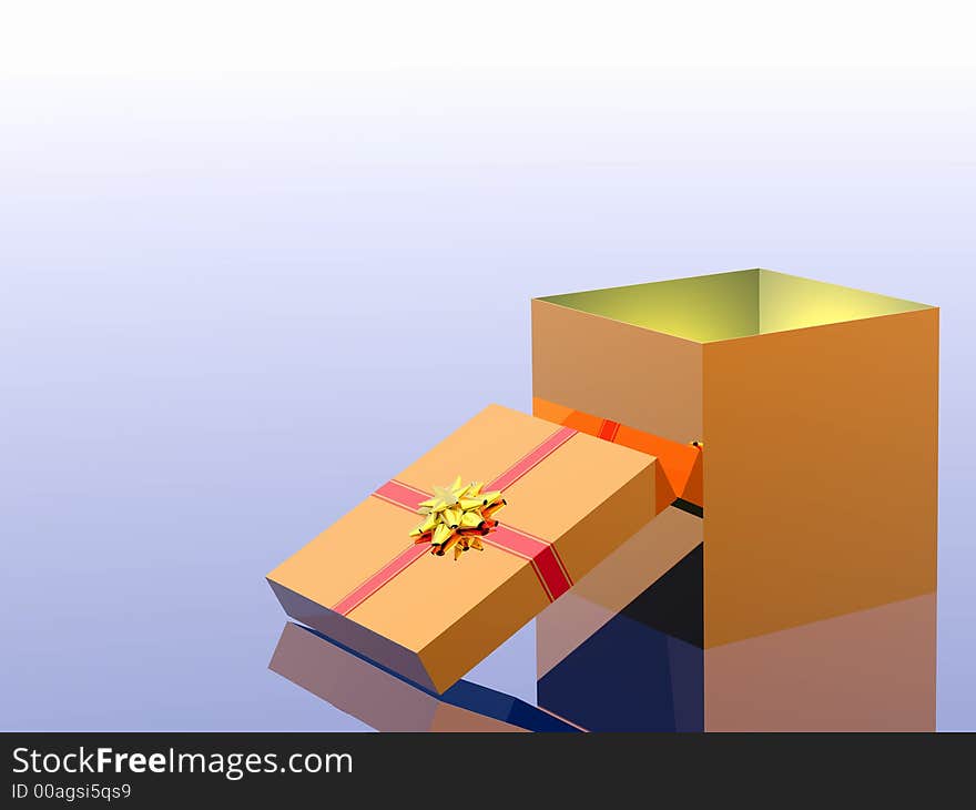 The big gift decorated by a bow and a ribbon. 3D. The big gift decorated by a bow and a ribbon. 3D