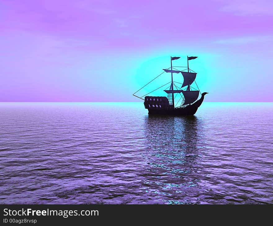 Ship at sunset - 3d landscape scene . More in my portfolio. Ship at sunset - 3d landscape scene . More in my portfolio.