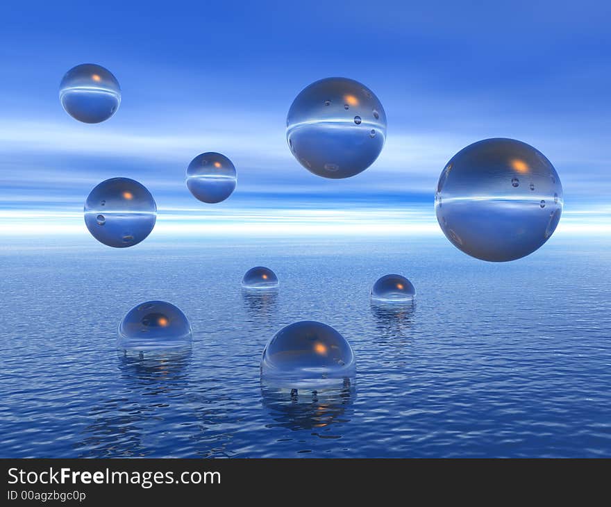 Rising water balls - digital artwork. Rising water balls - digital artwork.