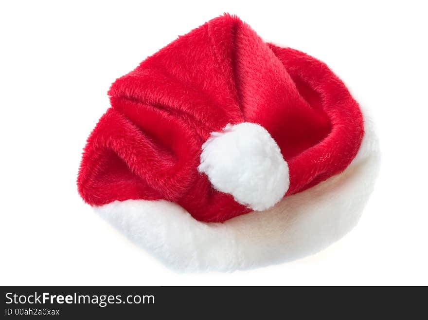 Saint nicks furry red holiday hat on white. Saint nicks furry red holiday hat on white