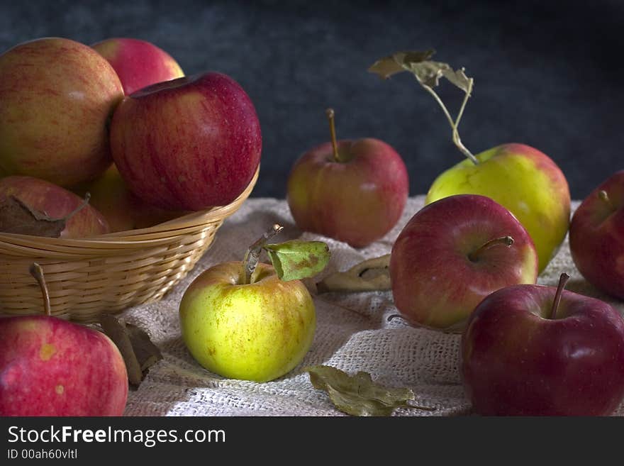 Still-life with apples on a sacking. Still-life with apples on a sacking