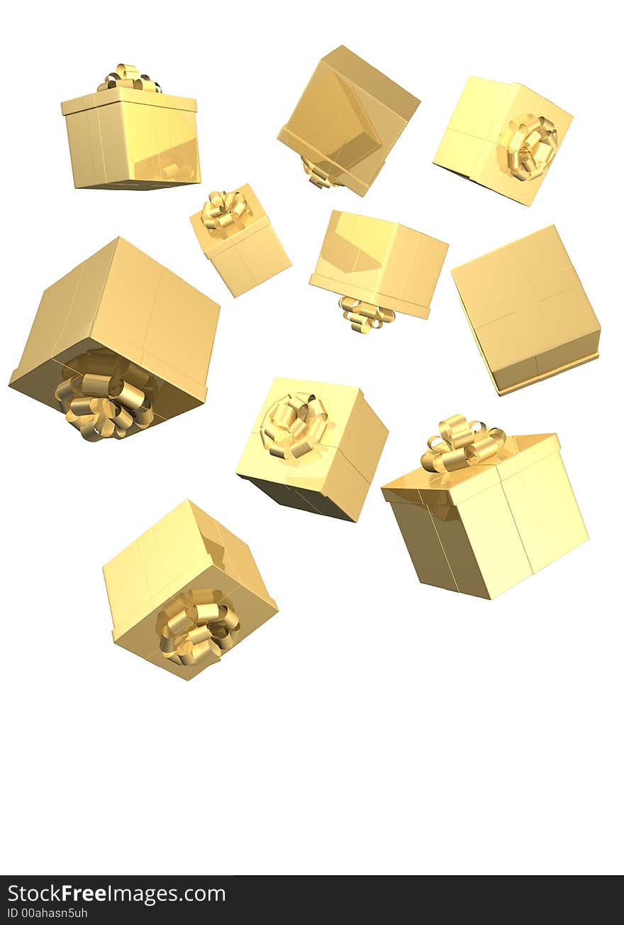 3d rendered golden presents with bows. 3d rendered golden presents with bows