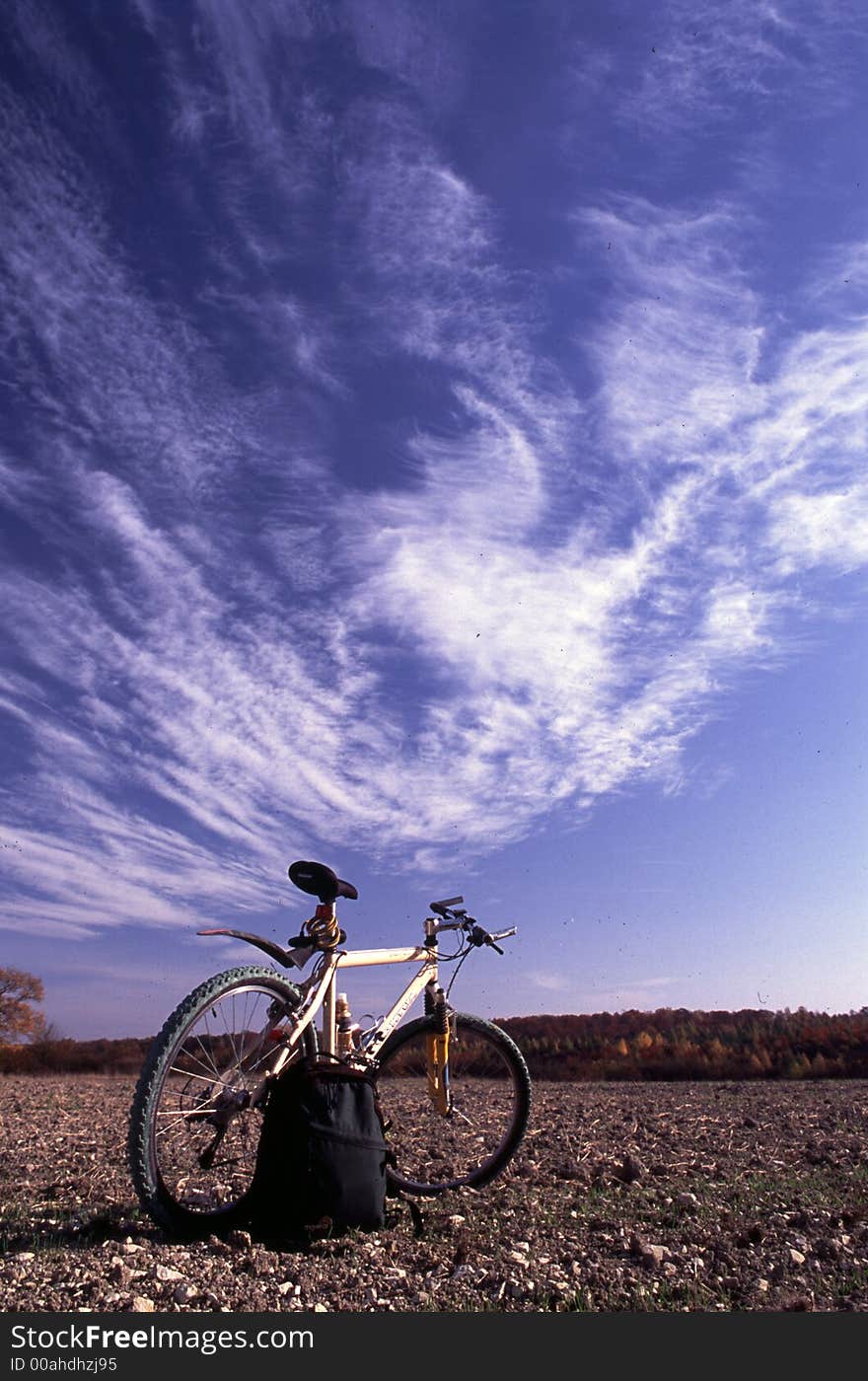 Alone bike near forest in Poland