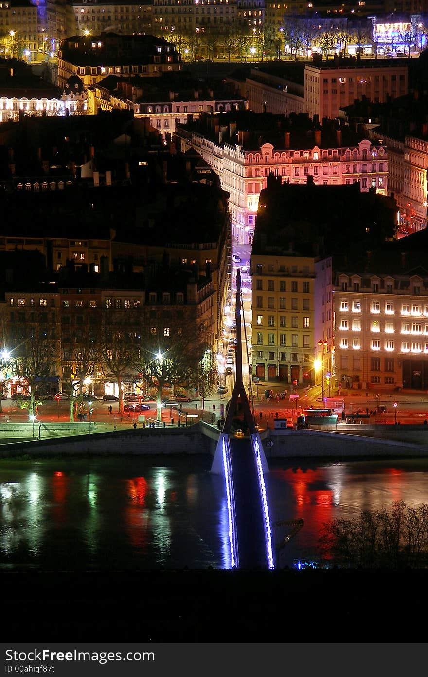 City of lyon by night in france