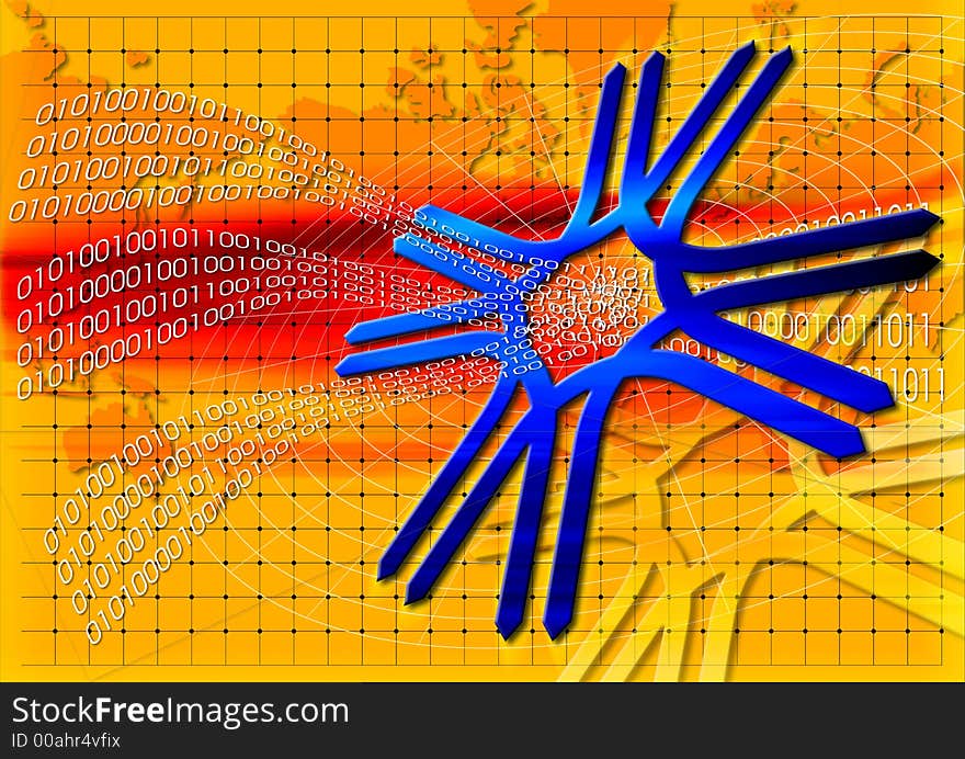 Abstract illustration with binary numbers and world map. Abstract illustration with binary numbers and world map