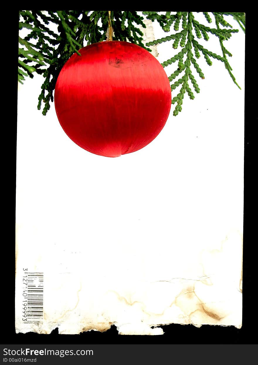 Poscard frame with red christmas ball