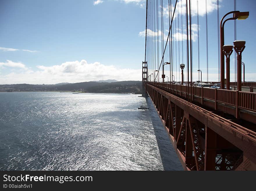 Details of Golden Gate Bridge - San Francisco in background