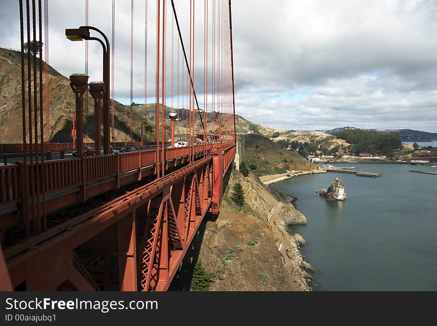 Details of Golden Gate Bridge - Sausalito in background