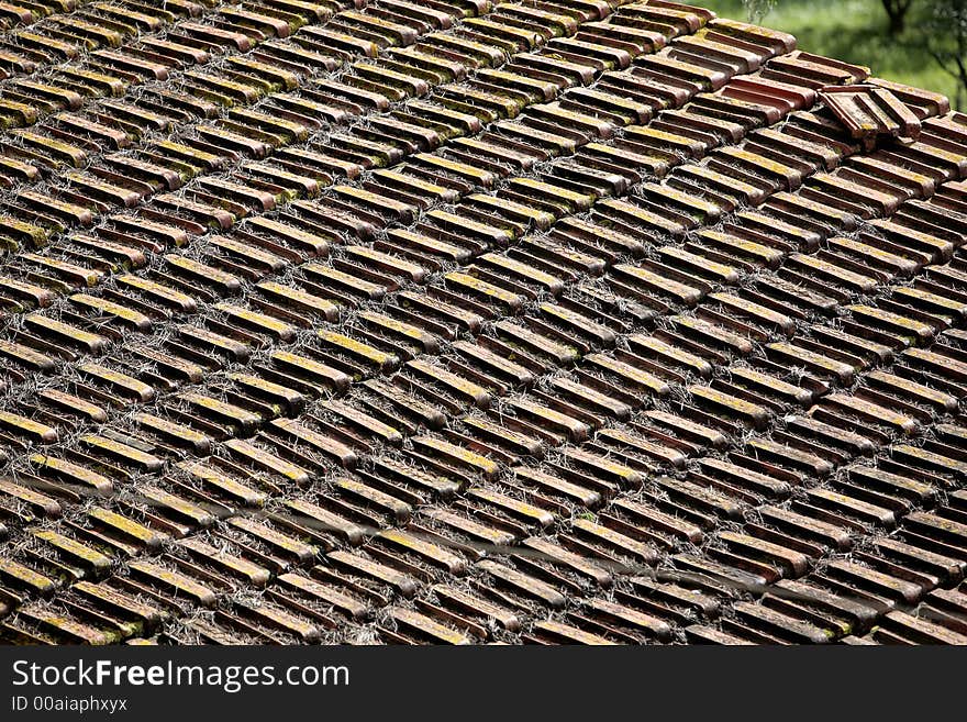 Detail of an old roof of tile