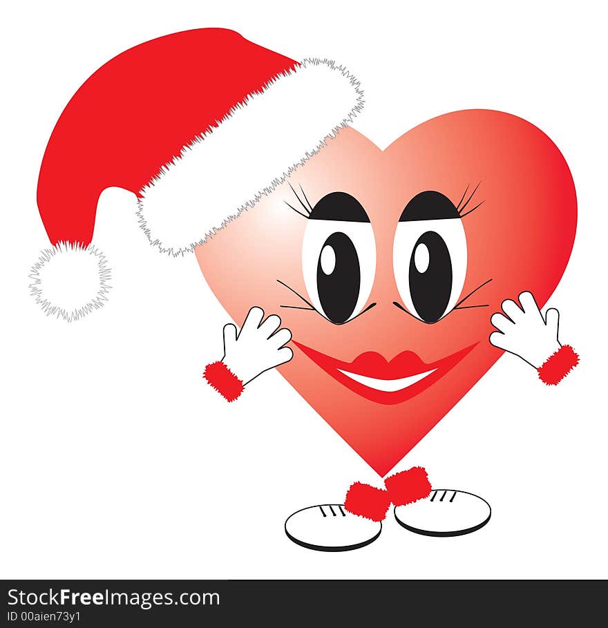 Valentine heart in christmas hat  illustration. Valentine heart in christmas hat  illustration