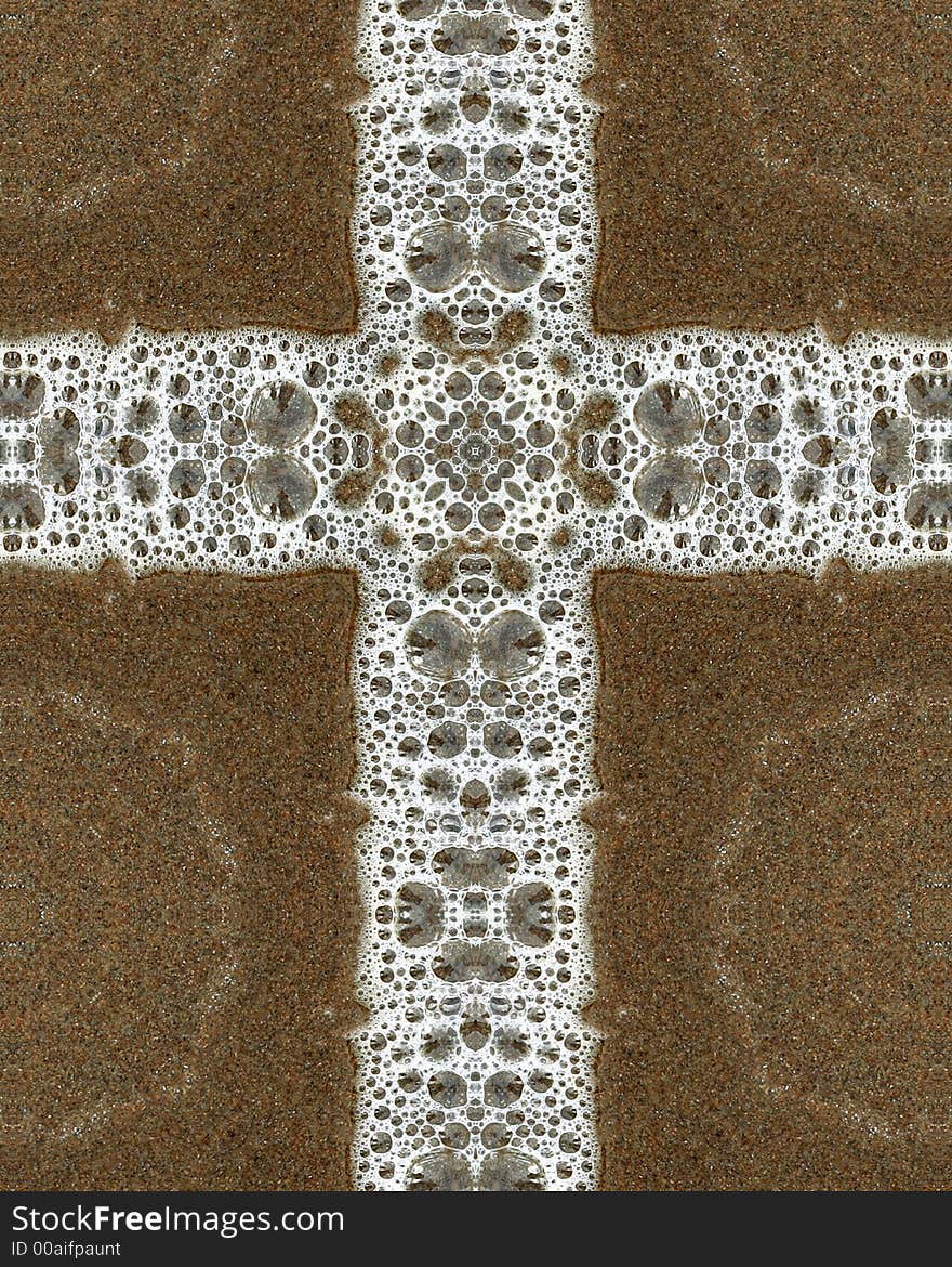 Kaleidoscope cross from photo of bubbles on Oregon beach. Kaleidoscope cross from photo of bubbles on Oregon beach