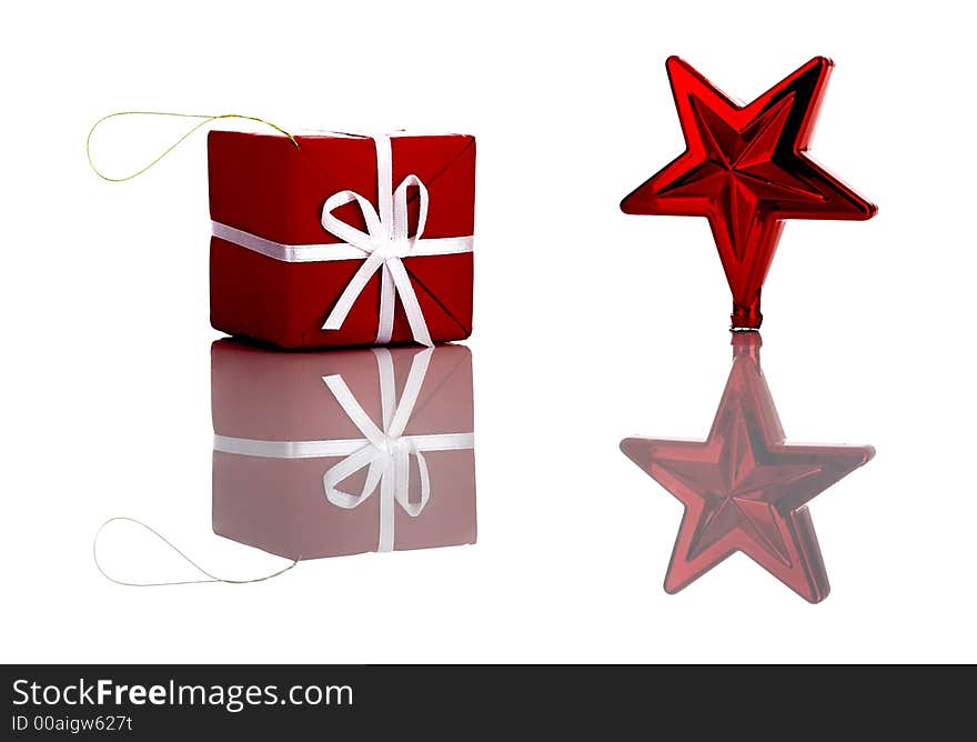 Photo of red Christmas ornaments with reflection