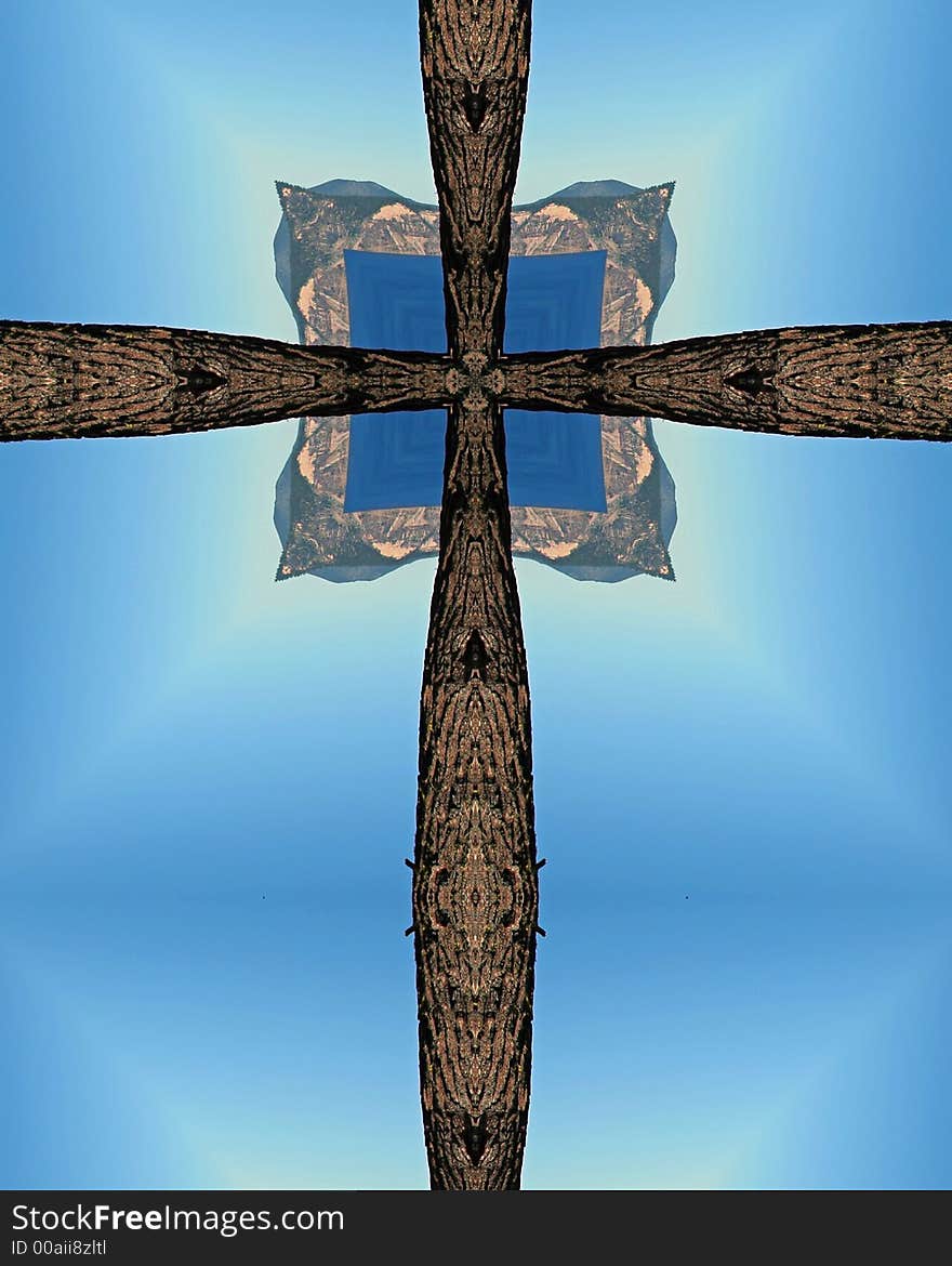 Kaleidoscope cross from photo of tree overlooking Crater Lake, Oregon. Kaleidoscope cross from photo of tree overlooking Crater Lake, Oregon