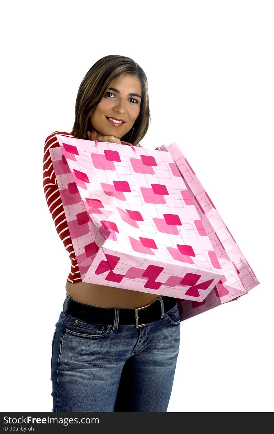 Woman shopping on white background
(photo was taken in studio)