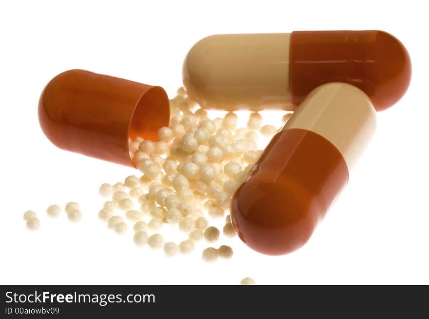 Pills on white background