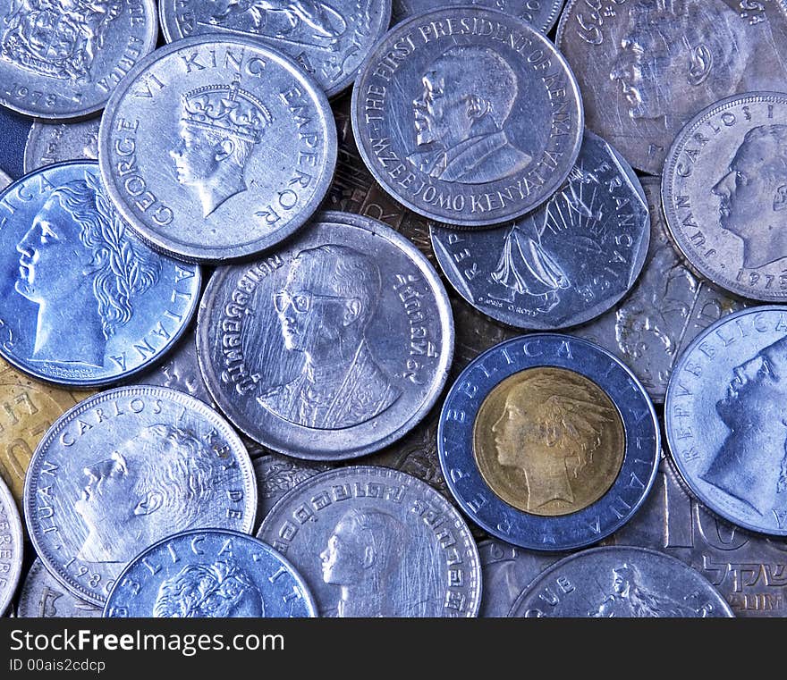 Close up of International Coins