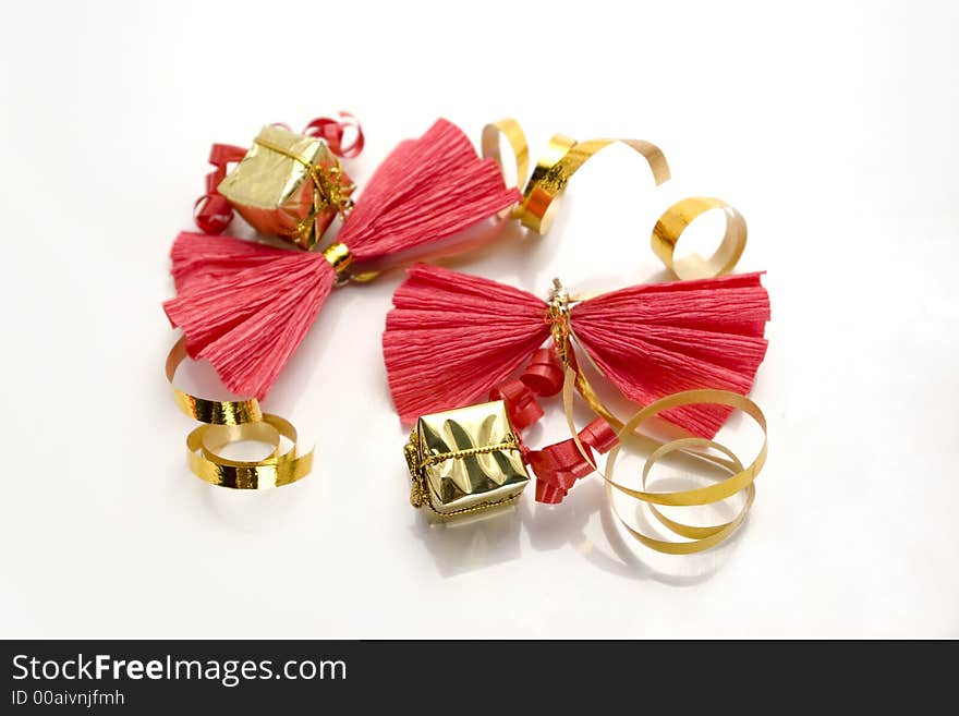 Red ribbons with golden bands