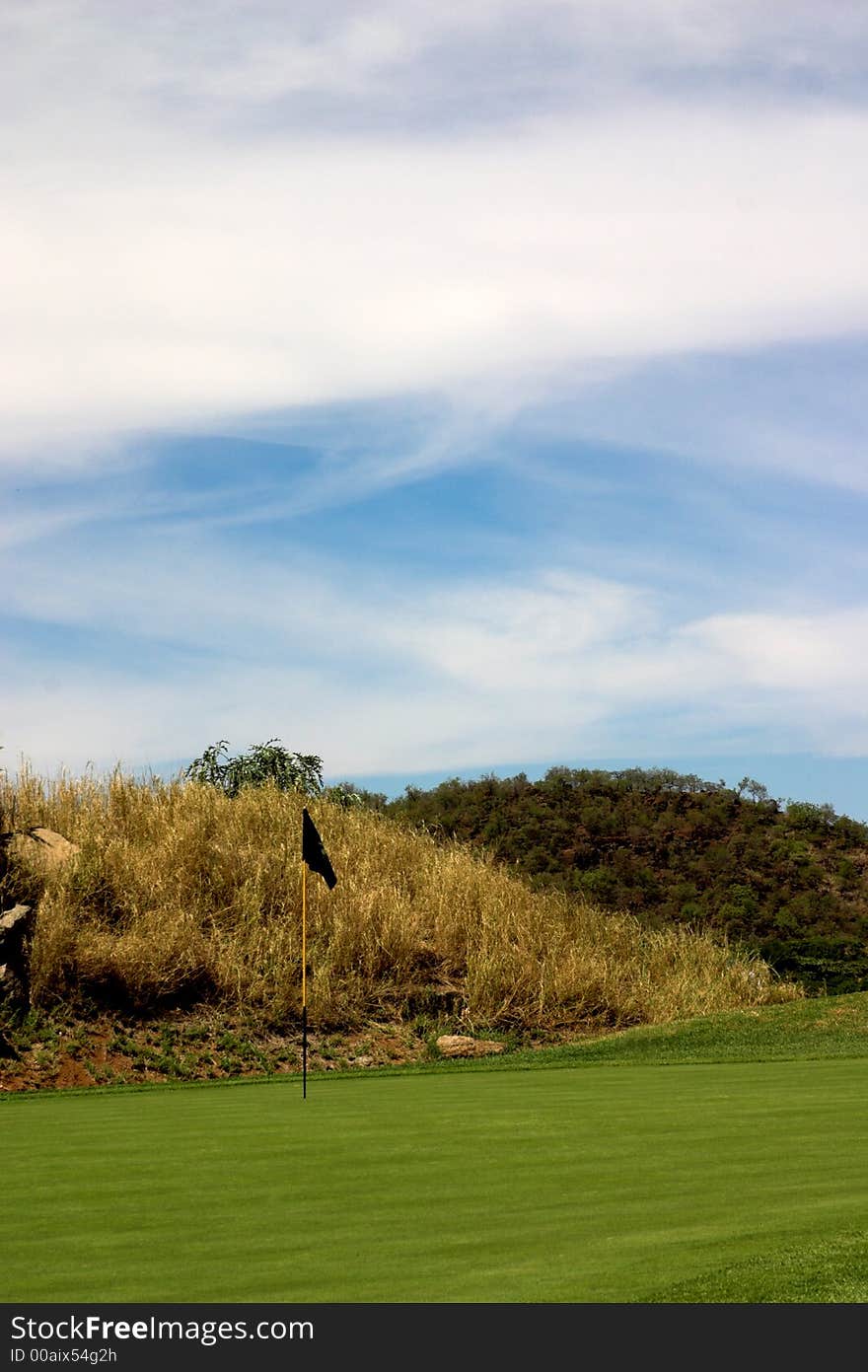 Flag pole on the green.