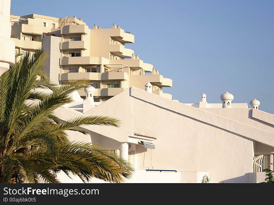 Residential hotel architecture against a blue sky. Residential hotel architecture against a blue sky