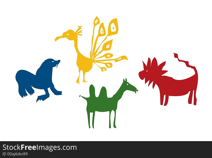 Colorful illustration of some animals. Colorful illustration of some animals