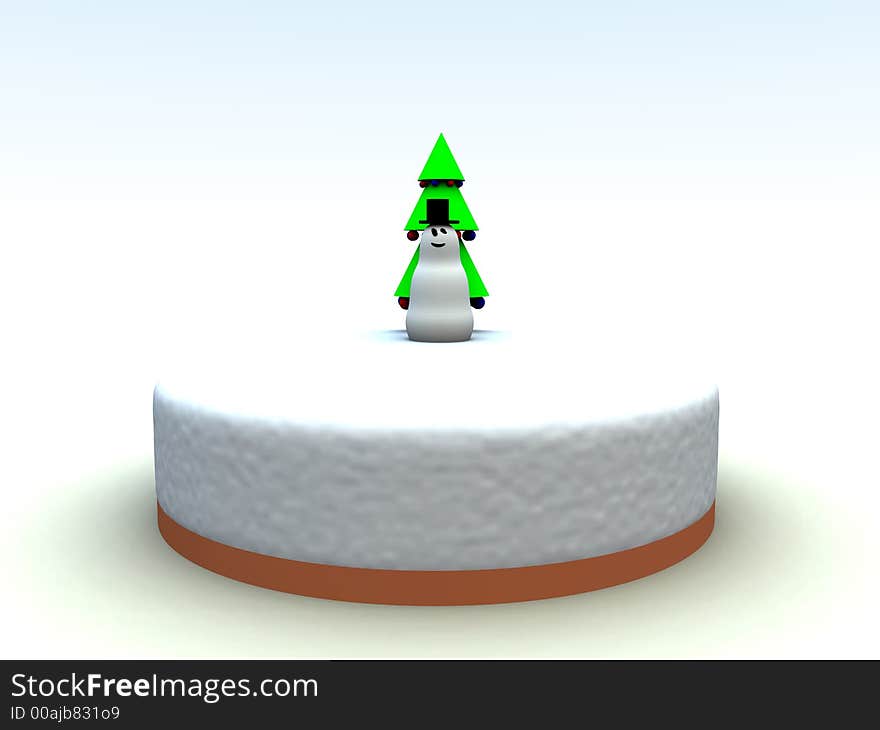 A snowman on top of a Christmas cake. A snowman on top of a Christmas cake.