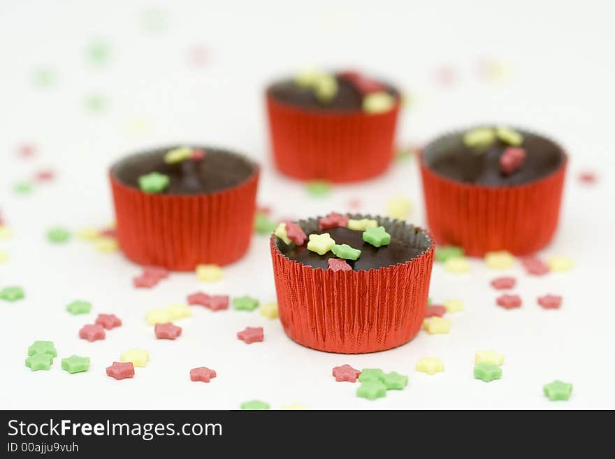 Homemade chocolate with little star cake decorations