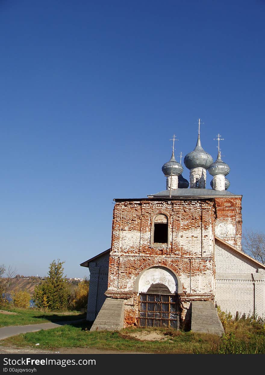 Church in russian village with sky and nature