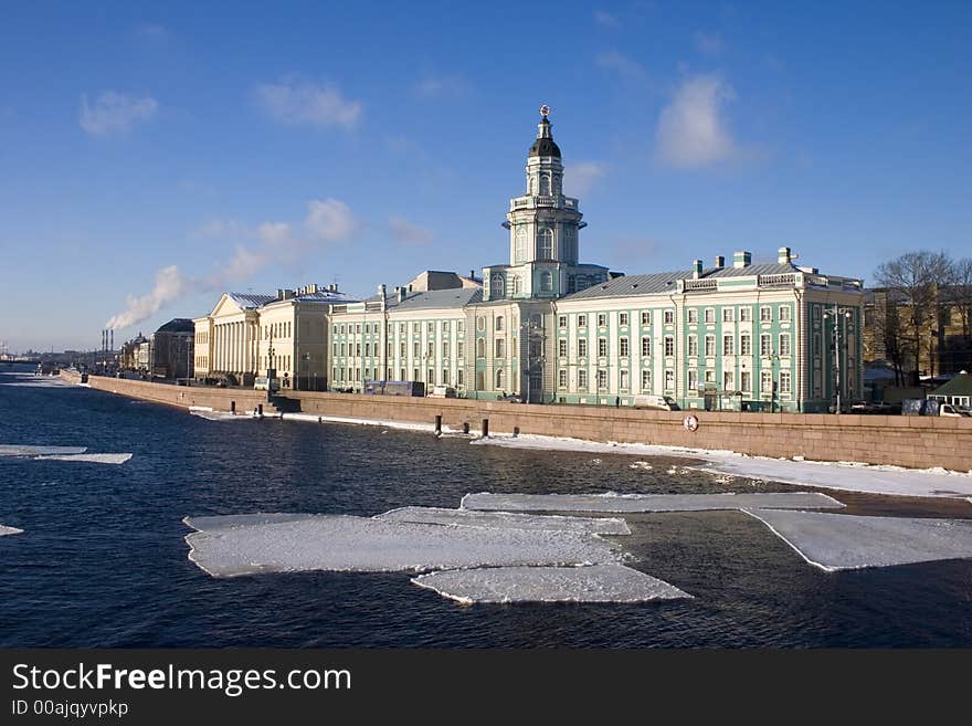 View from a palace bridge to the University embankment. View from a palace bridge to the University embankment