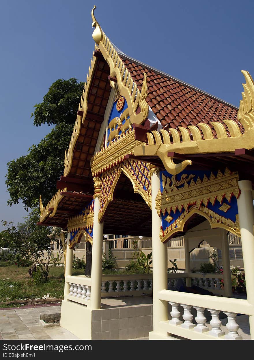 Traditional, open building, a sala, at a temple in Thailand. Traditional, open building, a sala, at a temple in Thailand