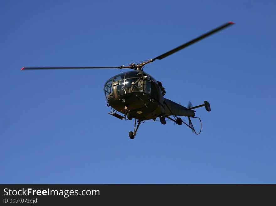 Oryx helicopter full frame on a clear day with bright blue background