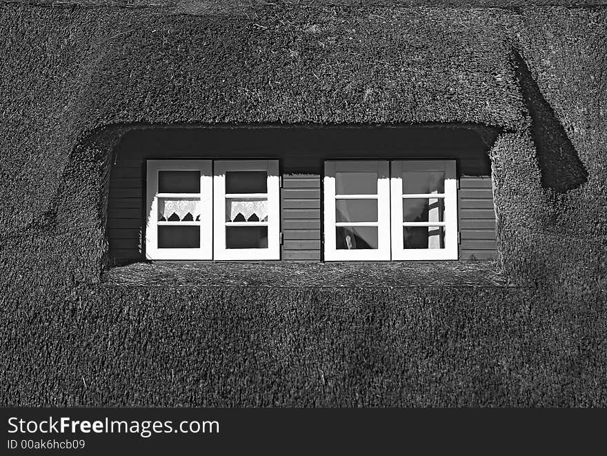 Picture shows windows and roof of a typical house on North Sea island of Germany, Amrum.