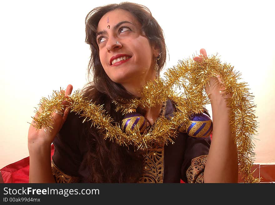 Woman and christmas decoration