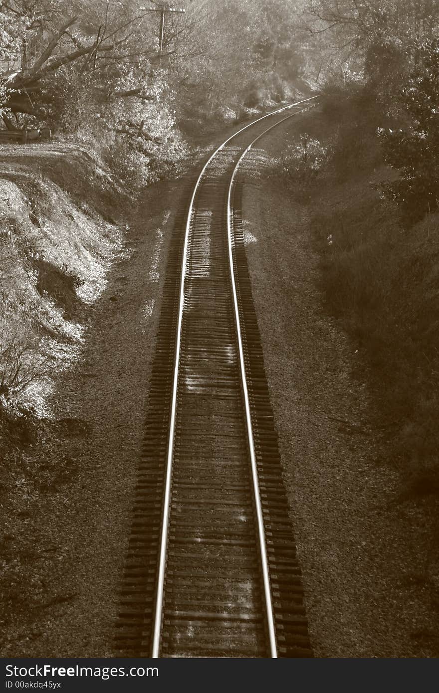 Railroad tracks from the footbridge in old NC town. Railroad tracks from the footbridge in old NC town.