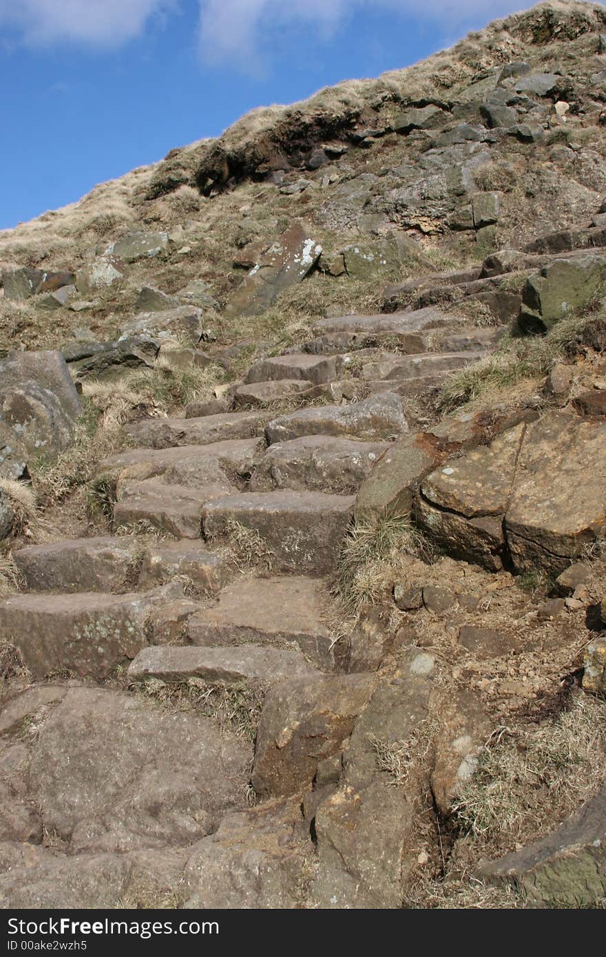 Steep rocky pathway on mountainside near Sheffield England. Steep rocky pathway on mountainside near Sheffield England