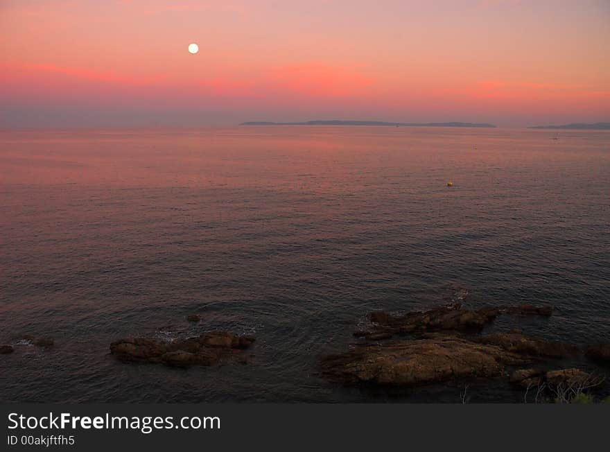 Evening sunset on the bay of Coted Azur, France